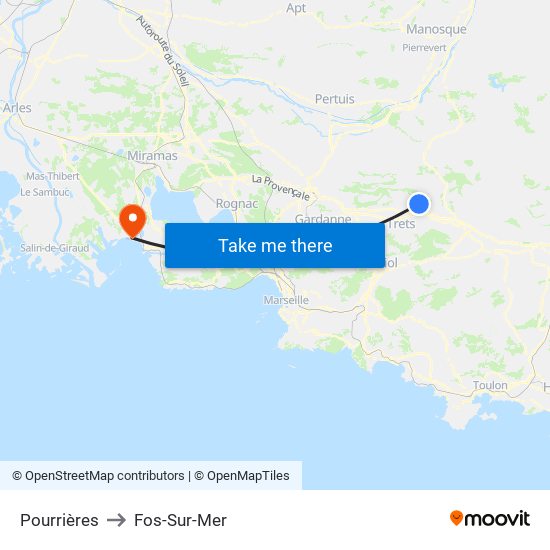 Pourrières to Fos-Sur-Mer map