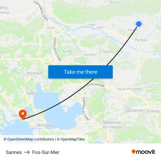 Sannes to Fos-Sur-Mer map