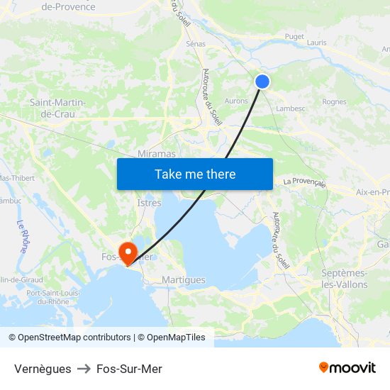 Vernègues to Fos-Sur-Mer map