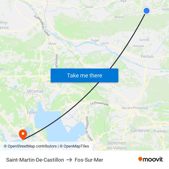 Saint-Martin-De-Castillon to Fos-Sur-Mer map