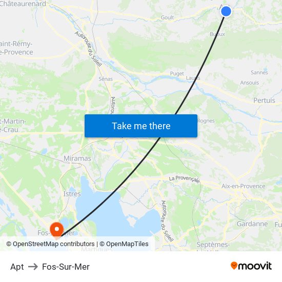 Apt to Fos-Sur-Mer map