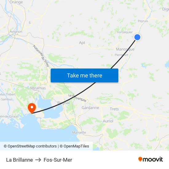 La Brillanne to Fos-Sur-Mer map