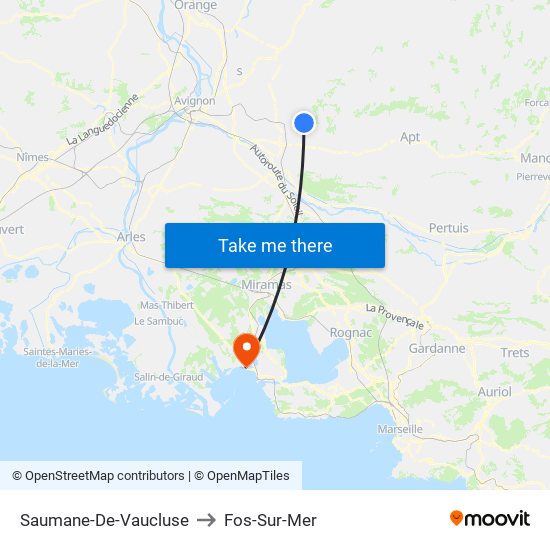 Saumane-De-Vaucluse to Fos-Sur-Mer map