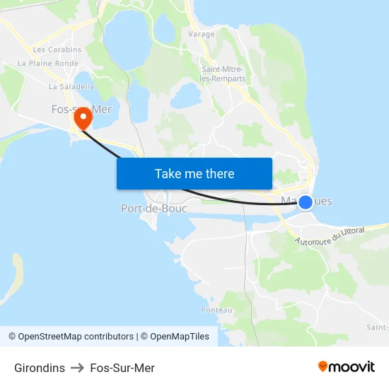 Girondins to Fos-Sur-Mer map