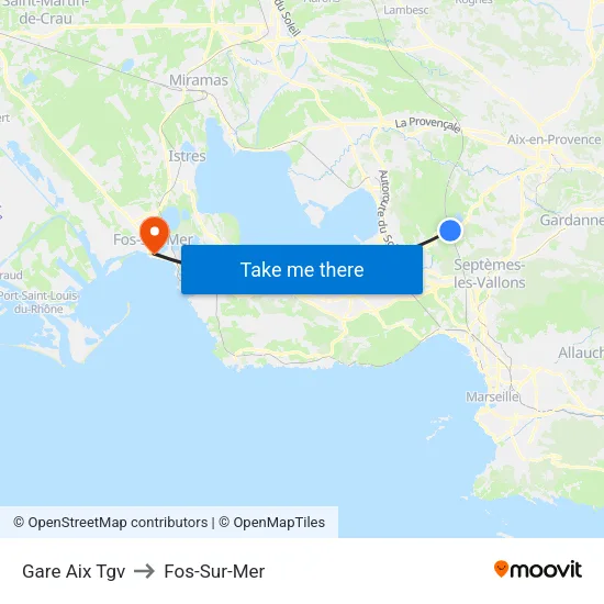 Gare Aix Tgv to Fos-Sur-Mer map
