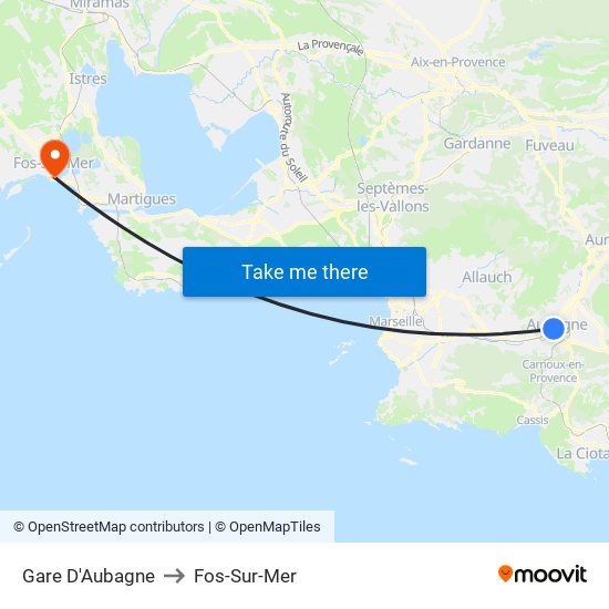 Gare D'Aubagne to Fos-Sur-Mer map