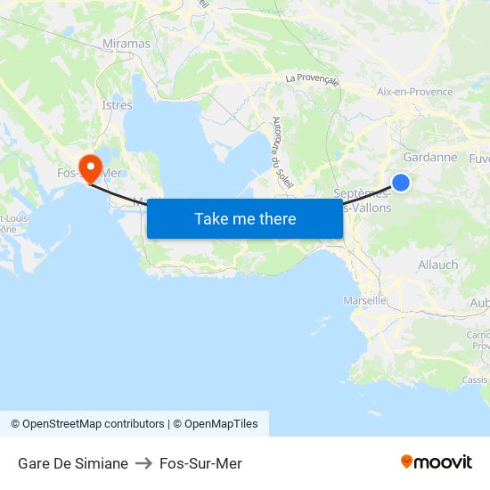 Gare De Simiane to Fos-Sur-Mer map