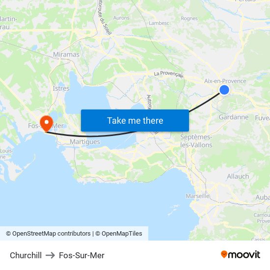 Churchill to Fos-Sur-Mer map