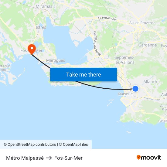 Métro Malpassé to Fos-Sur-Mer map