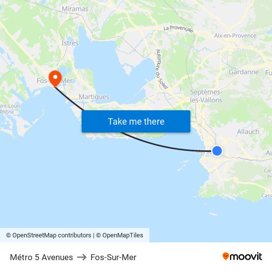 Métro 5 Avenues to Fos-Sur-Mer map