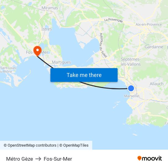 Métro Gèze to Fos-Sur-Mer map