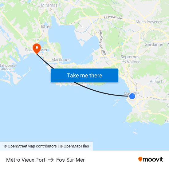 Métro Vieux Port to Fos-Sur-Mer map