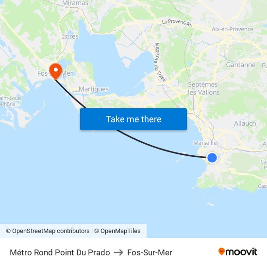 Métro Rond Point Du Prado to Fos-Sur-Mer map