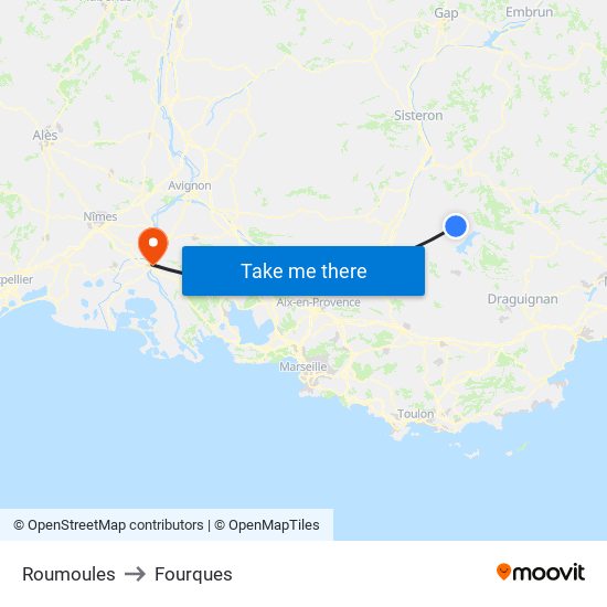 Roumoules to Fourques map