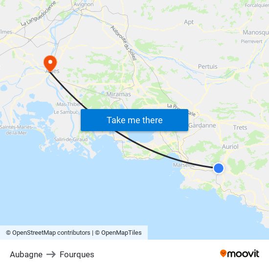 Aubagne to Fourques map