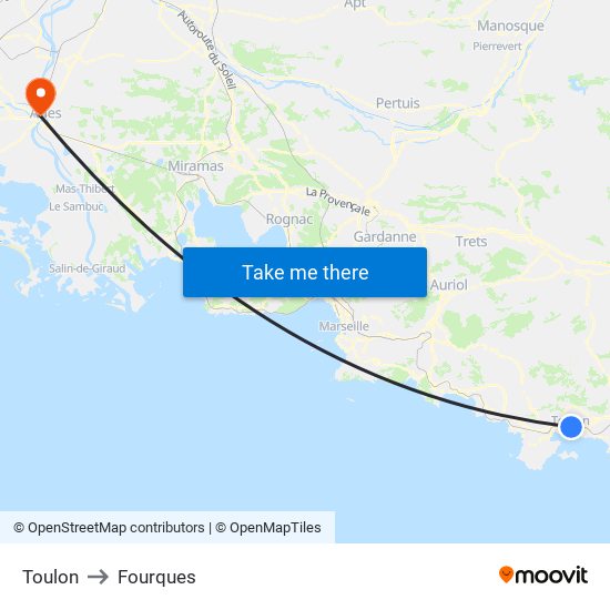 Toulon to Fourques map