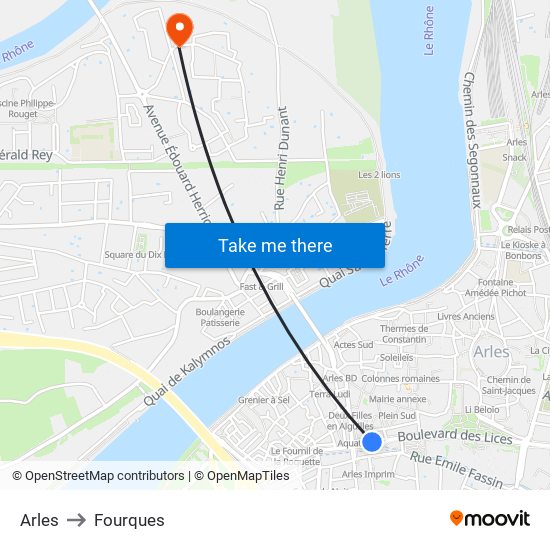 Arles to Fourques map