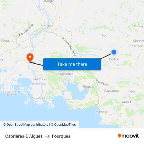 Cabrières-D'Aigues to Fourques map