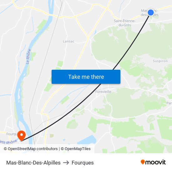 Mas-Blanc-Des-Alpilles to Fourques map