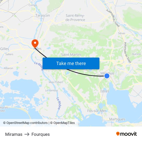 Miramas to Fourques map