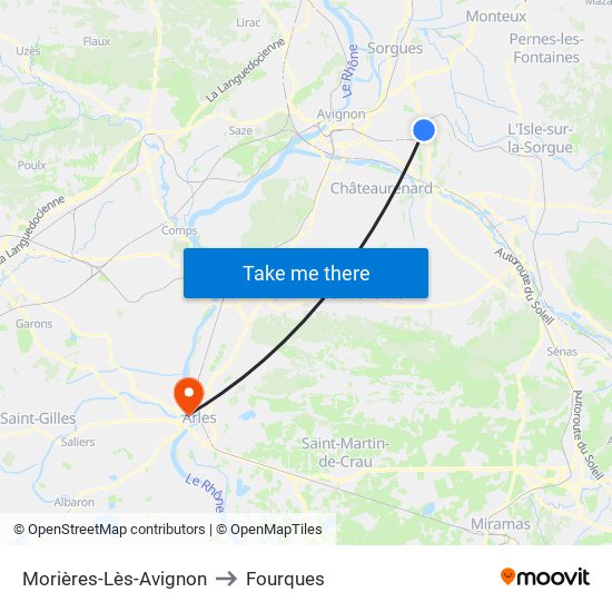 Morières-Lès-Avignon to Fourques map