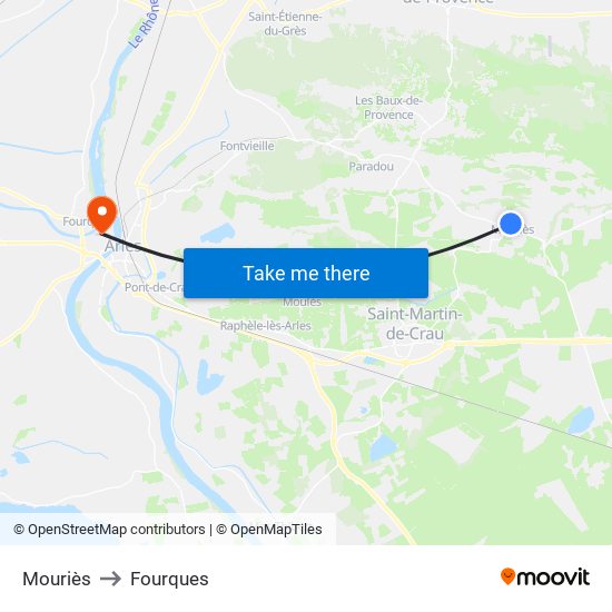 Mouriès to Fourques map