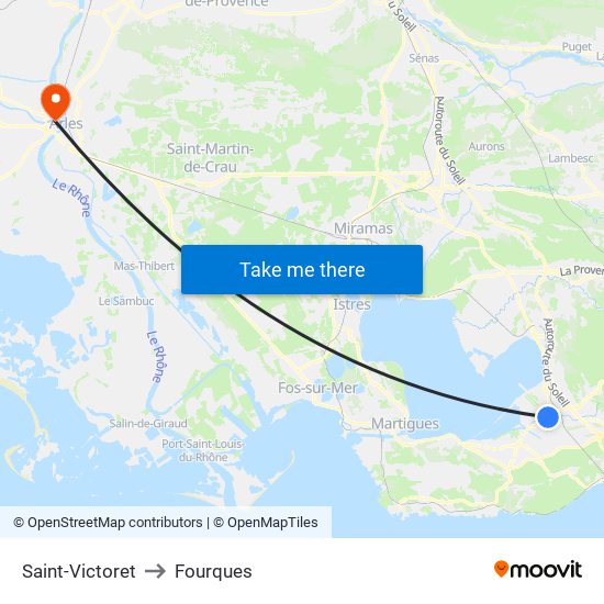 Saint-Victoret to Fourques map