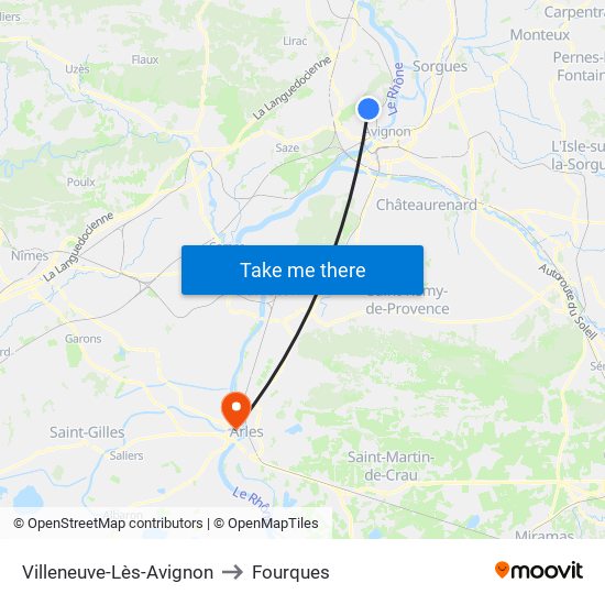 Villeneuve-Lès-Avignon to Fourques map