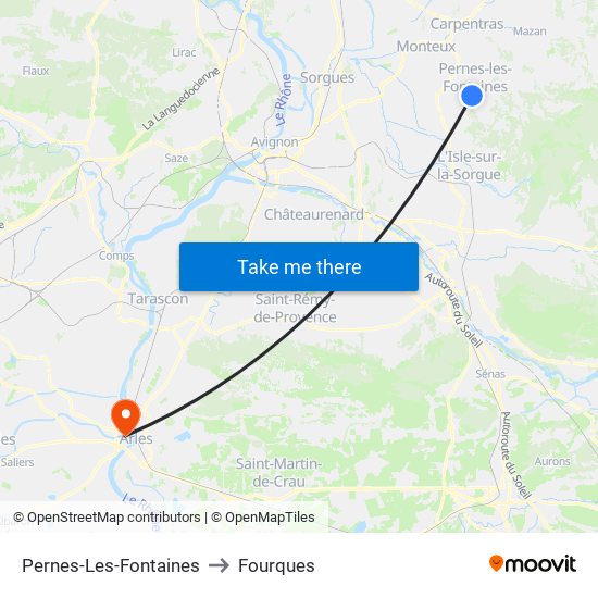 Pernes-Les-Fontaines to Fourques map