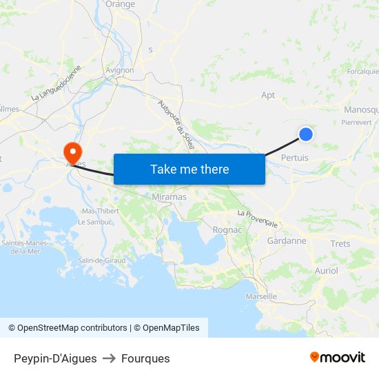 Peypin-D'Aigues to Fourques map