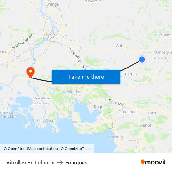 Vitrolles-En-Lubéron to Fourques map
