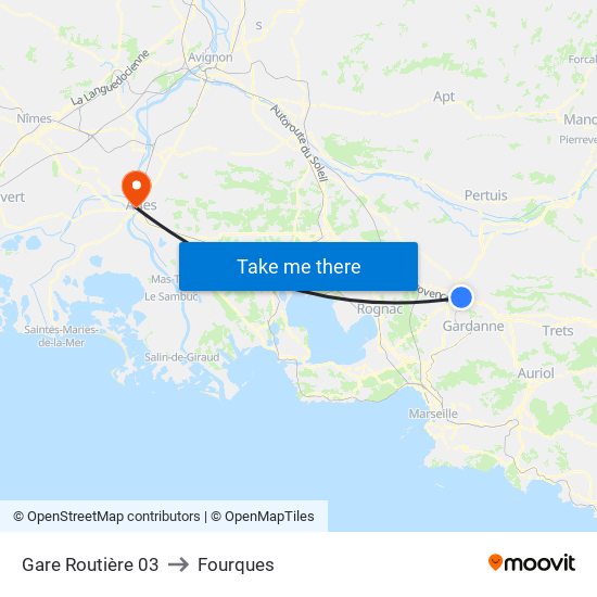 Gare Routière 03 to Fourques map