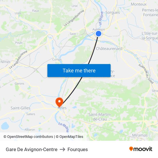 Gare De Avignon-Centre to Fourques map