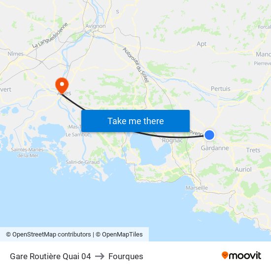 Gare Routière Quai 04 to Fourques map