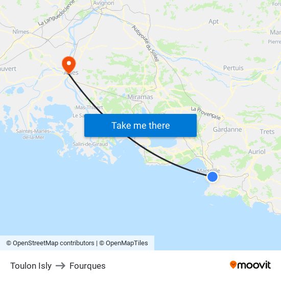 Toulon Isly to Fourques map