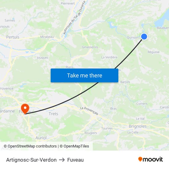 Artignosc-Sur-Verdon to Fuveau map