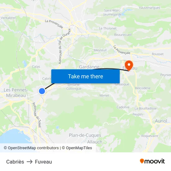 Cabriès to Fuveau map