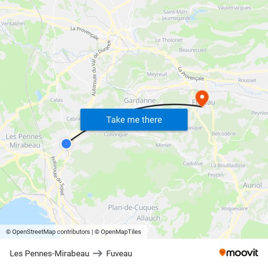 Les Pennes-Mirabeau to Fuveau map