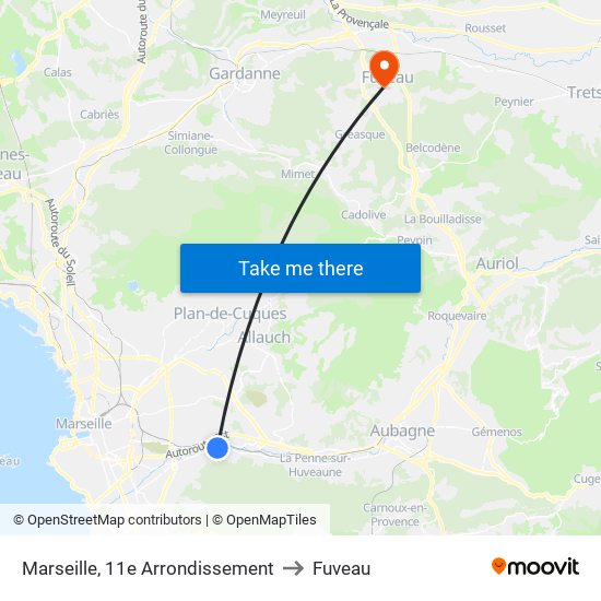Marseille, 11e Arrondissement to Fuveau map