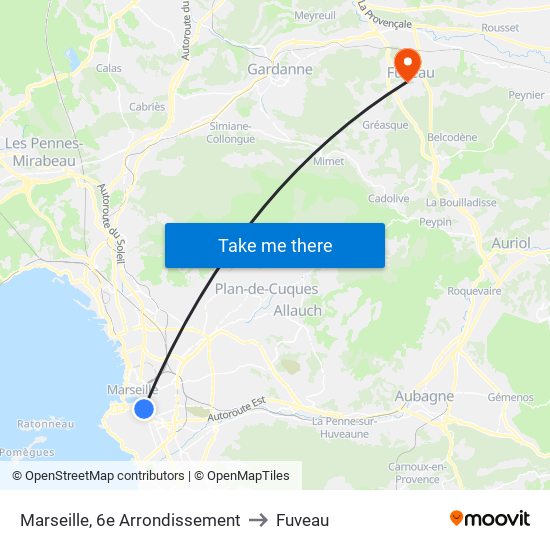 Marseille, 6e Arrondissement to Fuveau map