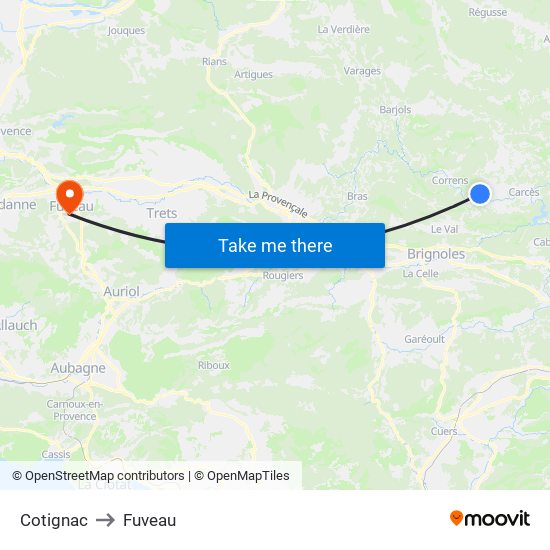 Cotignac to Fuveau map