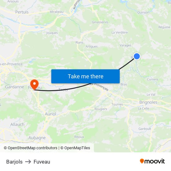 Barjols to Fuveau map