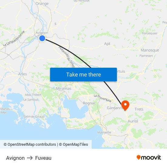 Avignon to Fuveau map