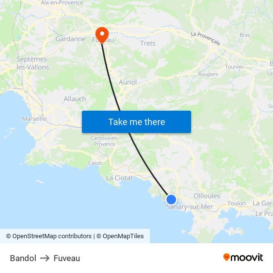 Bandol to Fuveau map