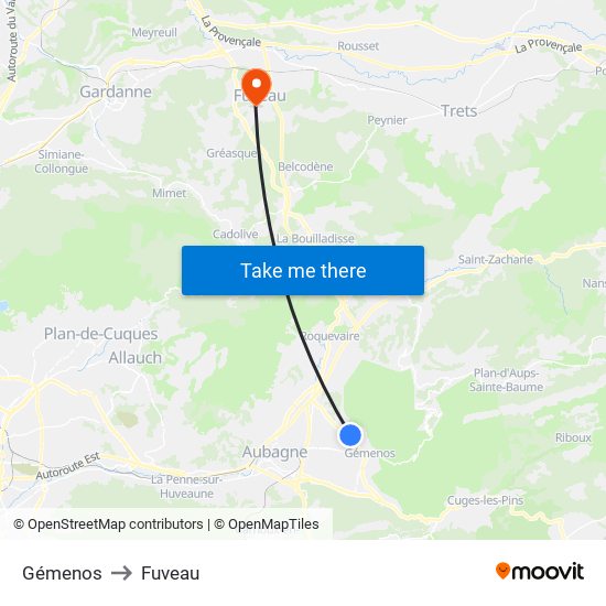 Gémenos to Fuveau map