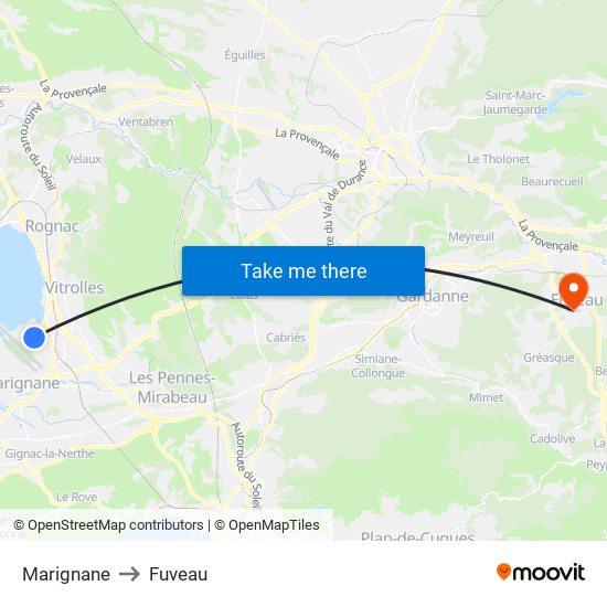 Marignane to Fuveau map