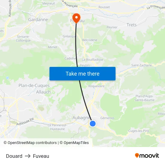 Douard to Fuveau map