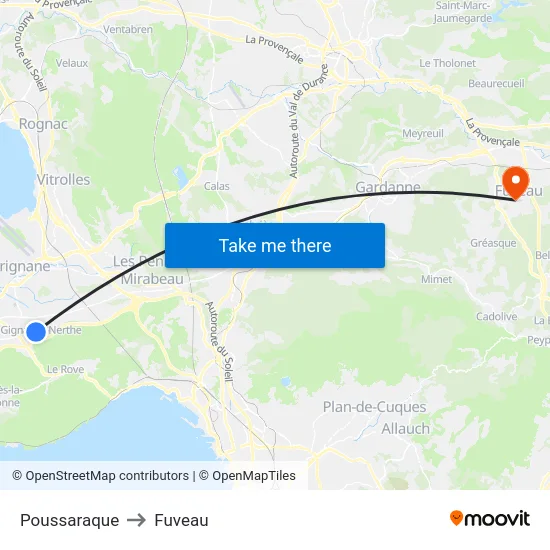 Poussaraque to Fuveau map