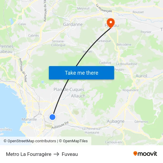 Metro La Fourragère to Fuveau map
