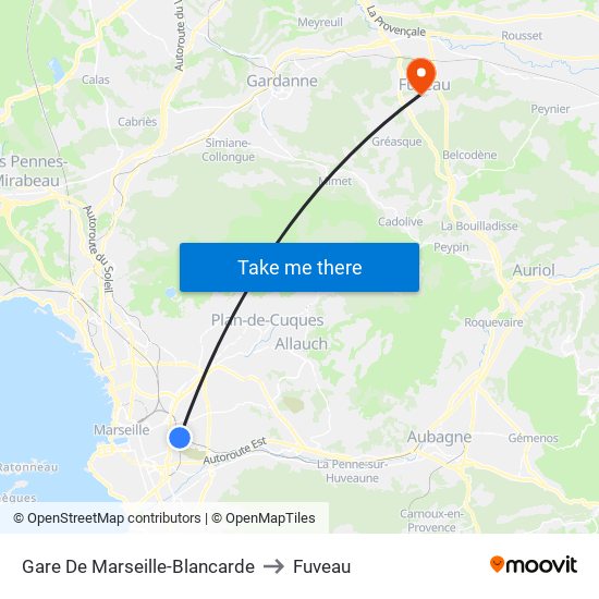 Gare De Marseille-Blancarde to Fuveau map